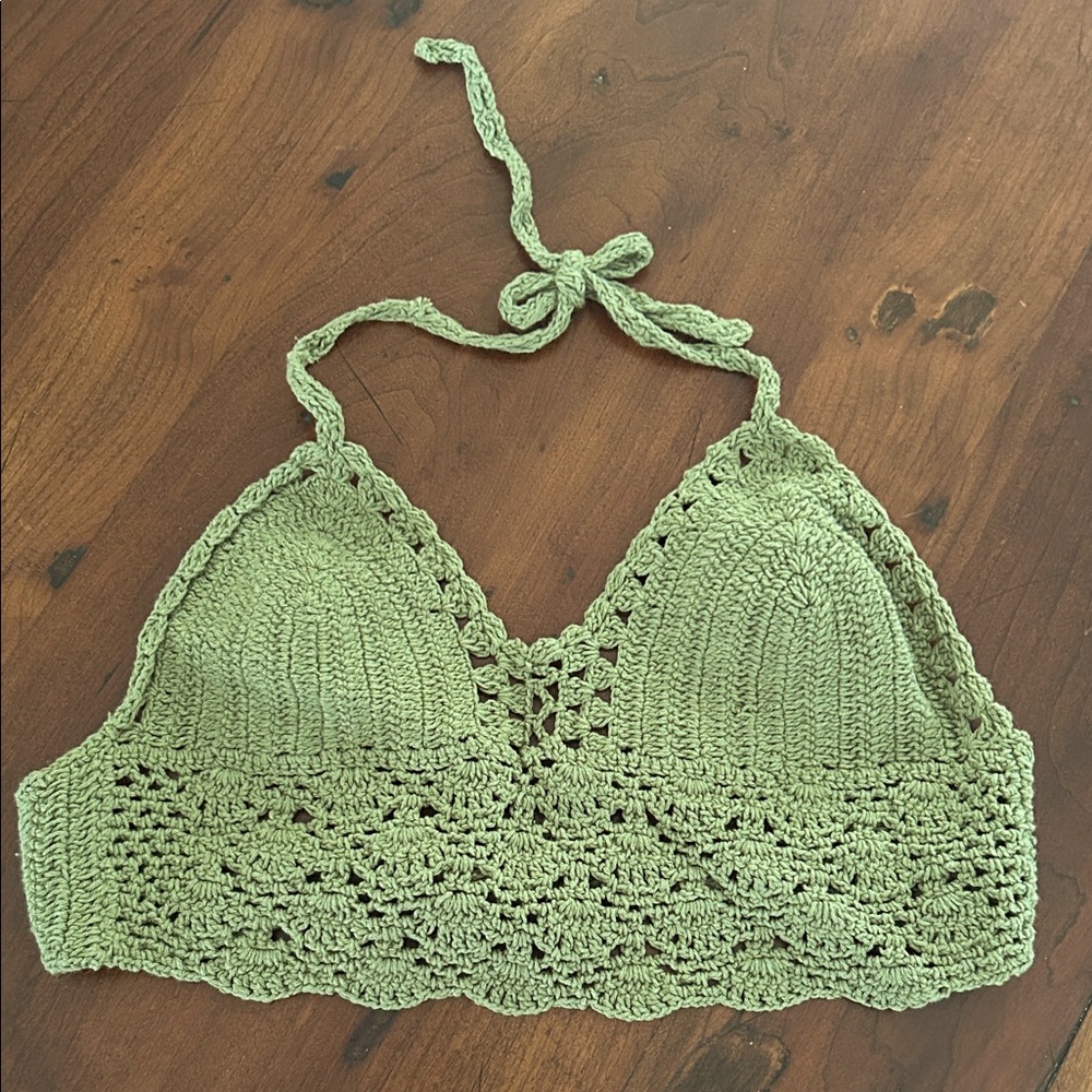 Dark Green Crochet Halter Top